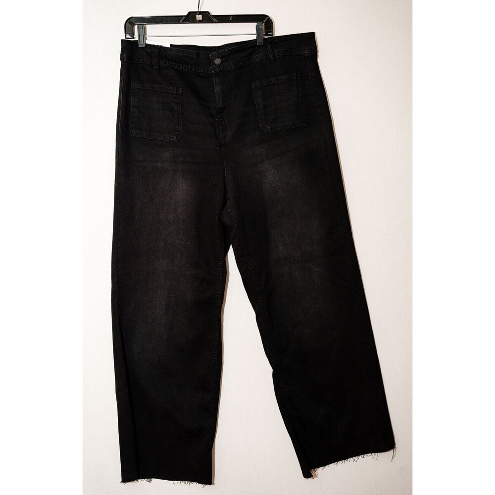 Oat womens black jeans 16W new hi rise raw hem wide leg
